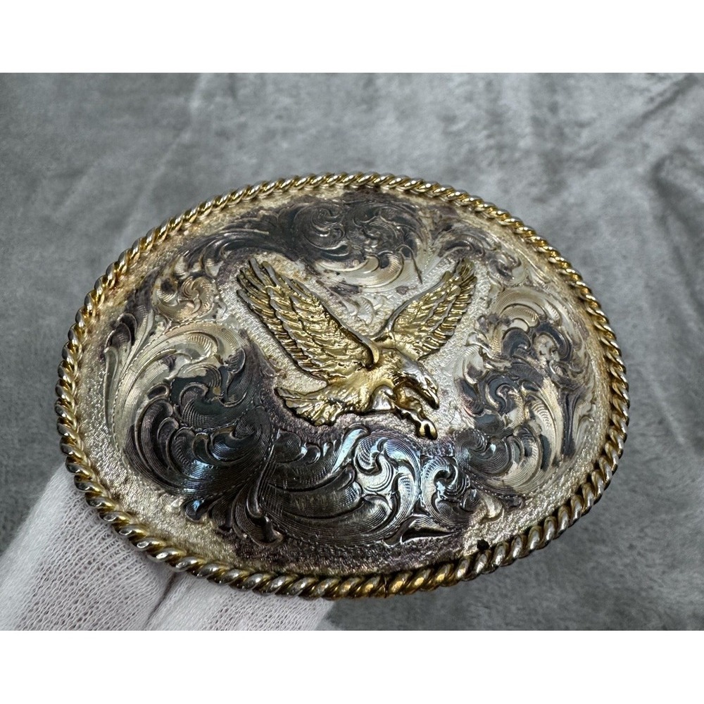 Vintage Montana Silversmiths Belt Buckle Eagle Western Distressed Cowboy 70s USA